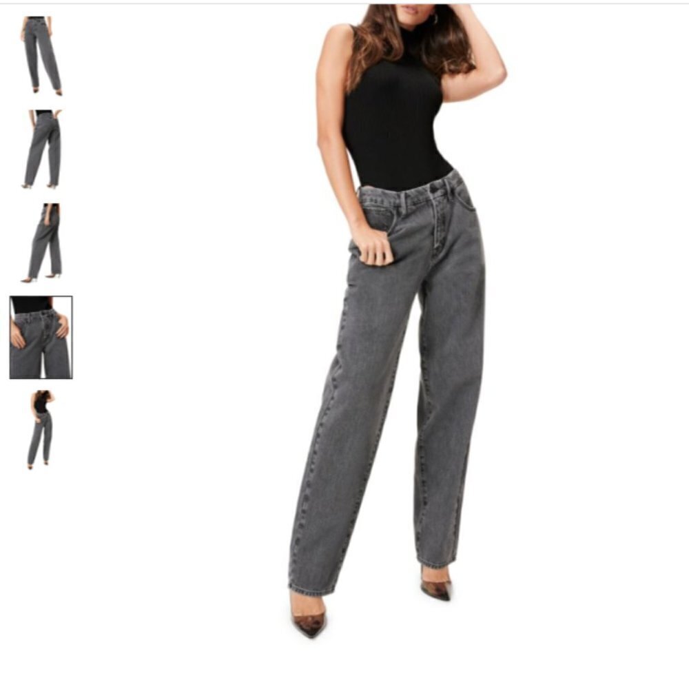 Good American 90'a High Rise Wide Leg Slouchy Jeans Faded Black Size 28 Us 6